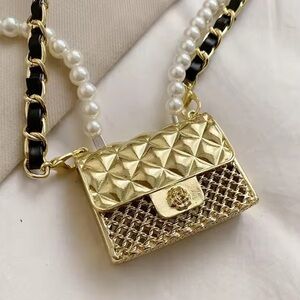 Anthropologie Mini Double Chain Pearl Gold Charm Belt/Bag